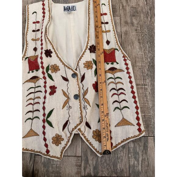 Agapo Women's White Floral Embroidered Western Vest Size Medium vintage - Picture 6 of 7